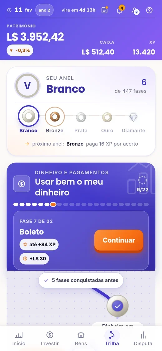 A trilha de uma área, com os anéis e a próxima fase